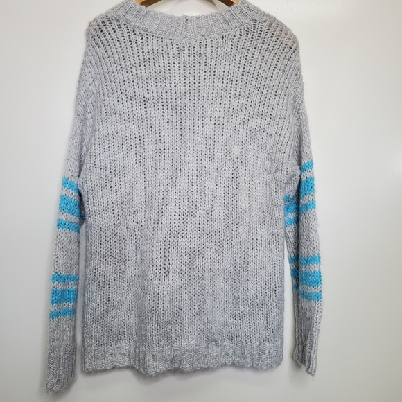 AERIE Blue Striped Chunky Oversided Knit Sweater Crew Neck Size XS - Picture 9 of 9